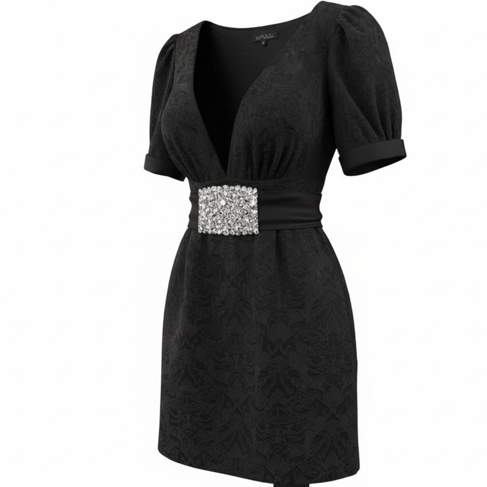 Lyndia Sophisticated Black Mini Dress with Crystal Accent